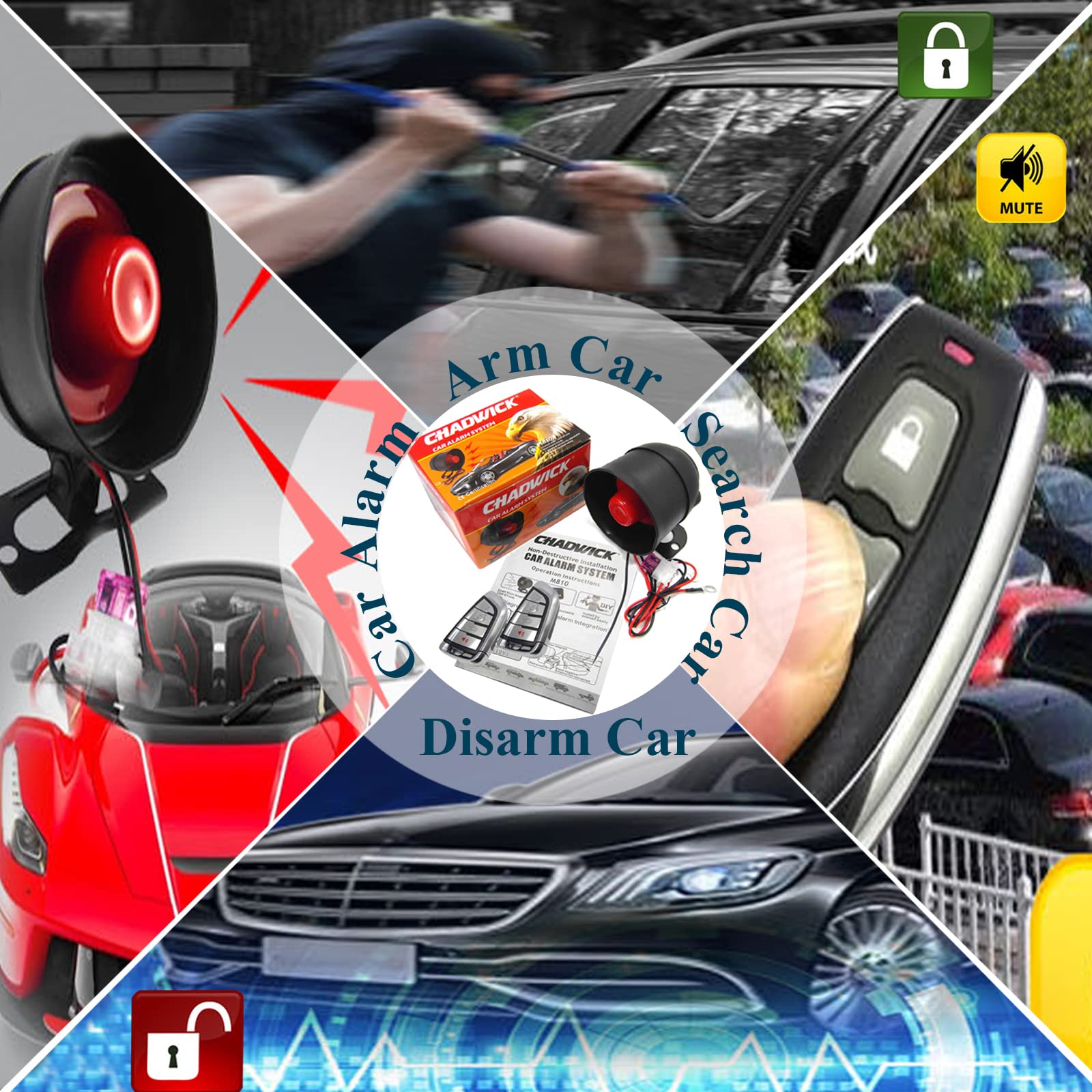 Car Horn Siren Alarm,Universal Car Alarm Security Protection System With 2 Remote Controls,7 Level Sensitivity,12V,Anti Theft De